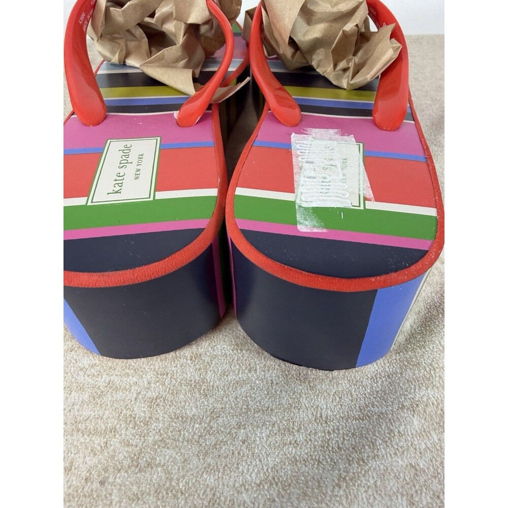 Kate Spade New York Rhett Wedge Sandals Rubber Thong Flip Flops 10 M Stripes - Picture 9 of 13